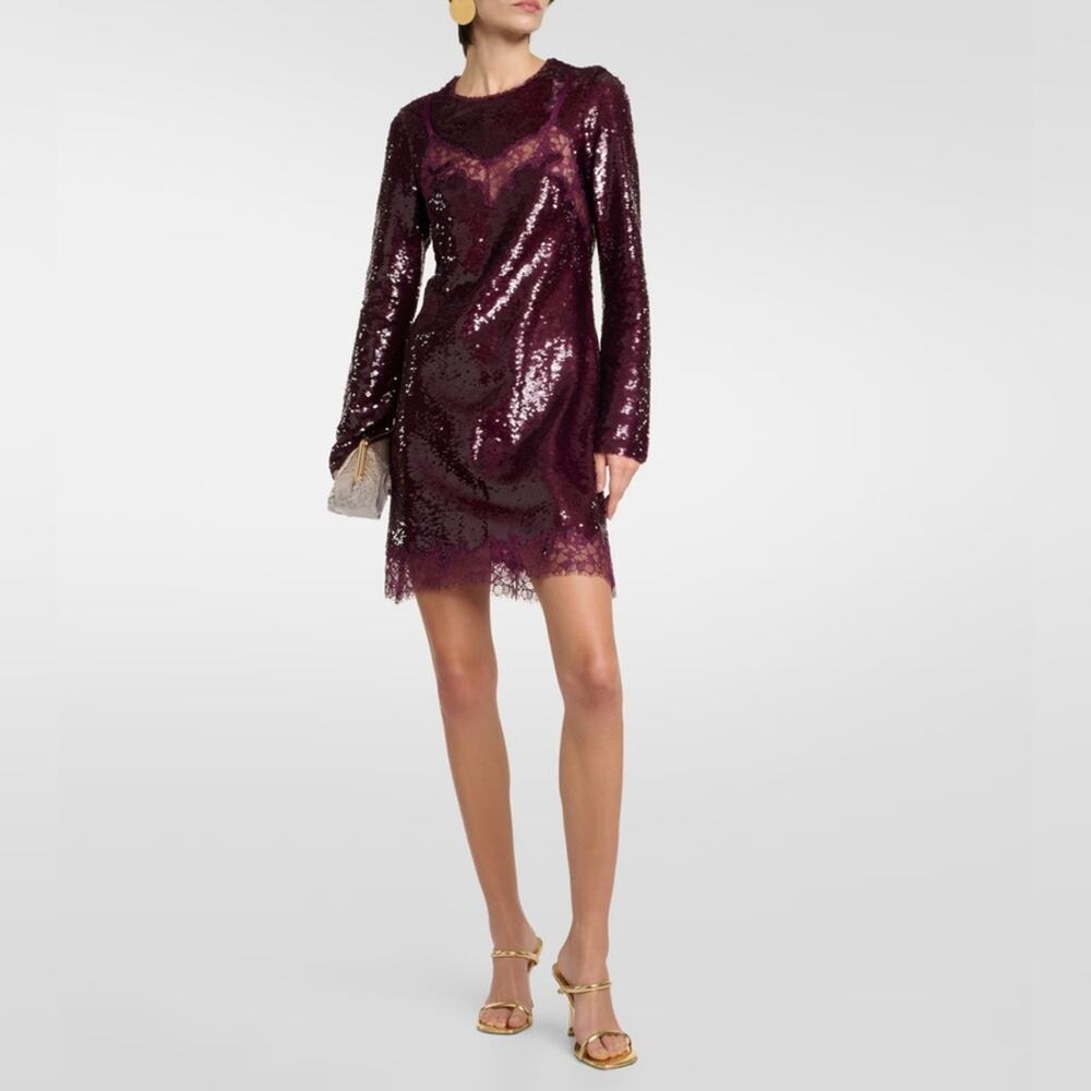 Jonathan Simkhai Mako Maroon Long Sleeve Sequinned Mini Dress Size 0